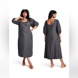 28/30 Rachel Comey x Target Chambray Puff-Sleeve Midi Dress